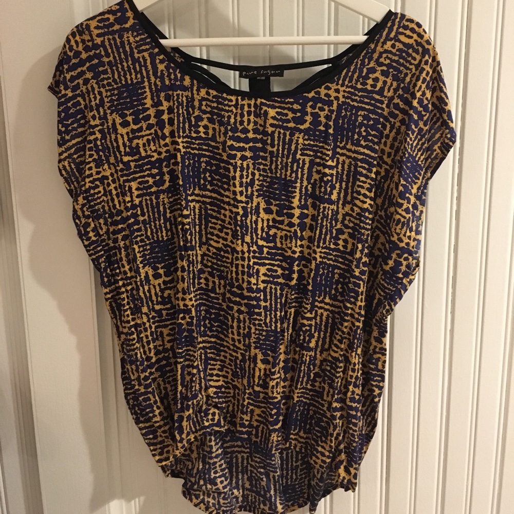 Blue and yellow top with cut out back